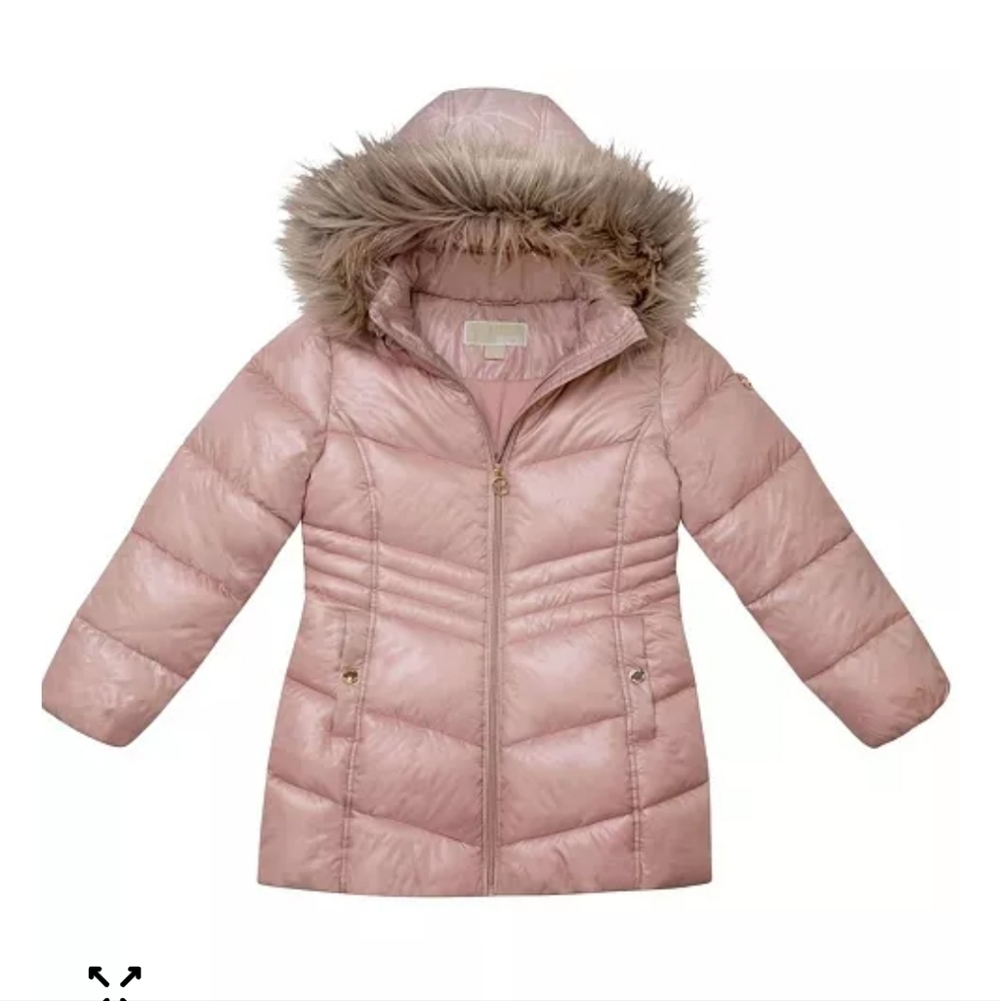 Michael Kors Blush Puffer Jacket with Faux Fur Trim Size 14 GIRLS - Picture 4 of 4